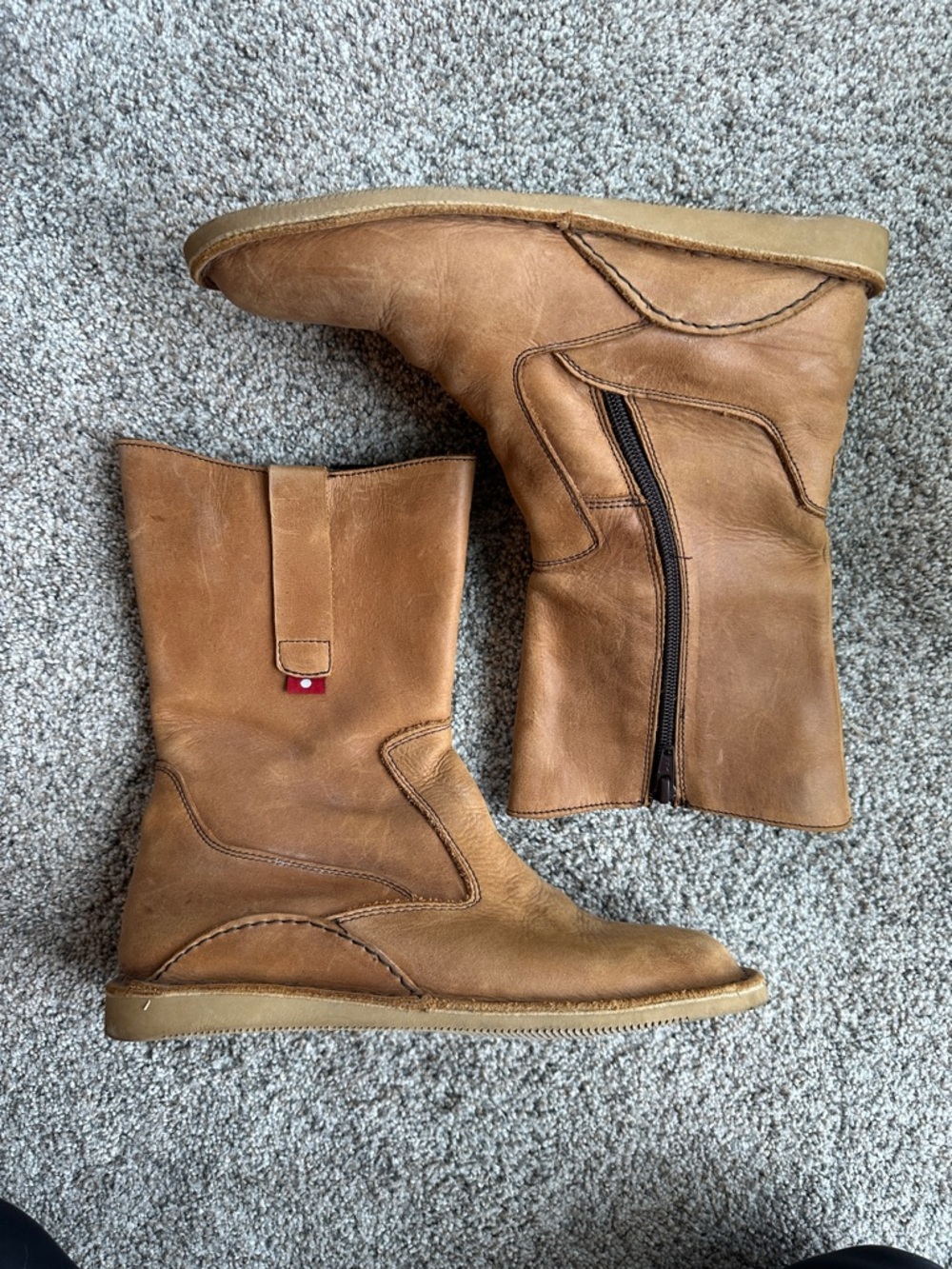 OLIBERTE Tan Leather Boots with Branded Sole
